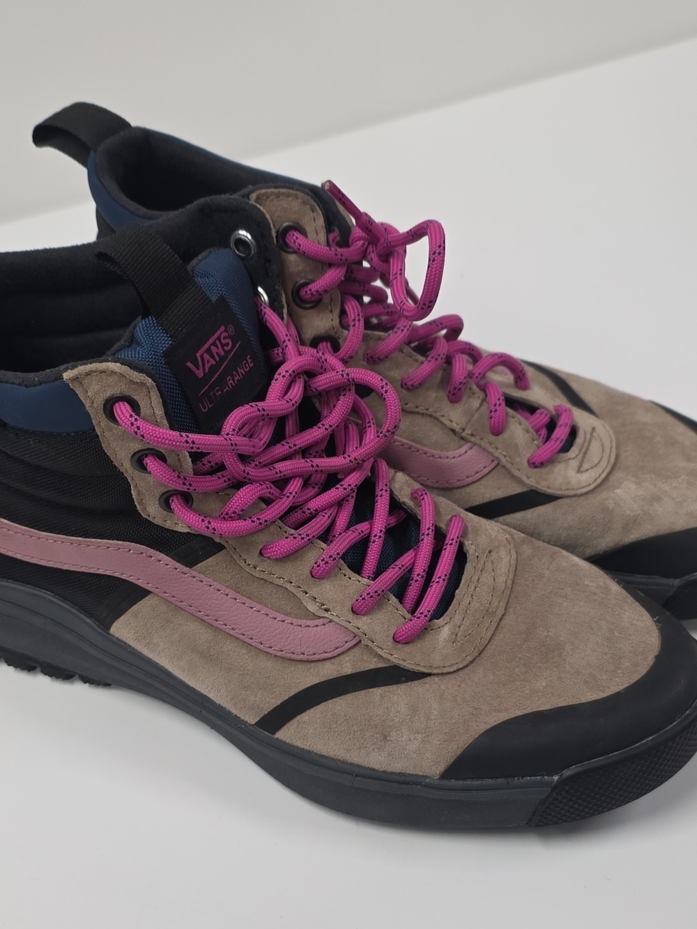 Vans Men's Suede High-Top Sneakers in Taupe with Pink Accents